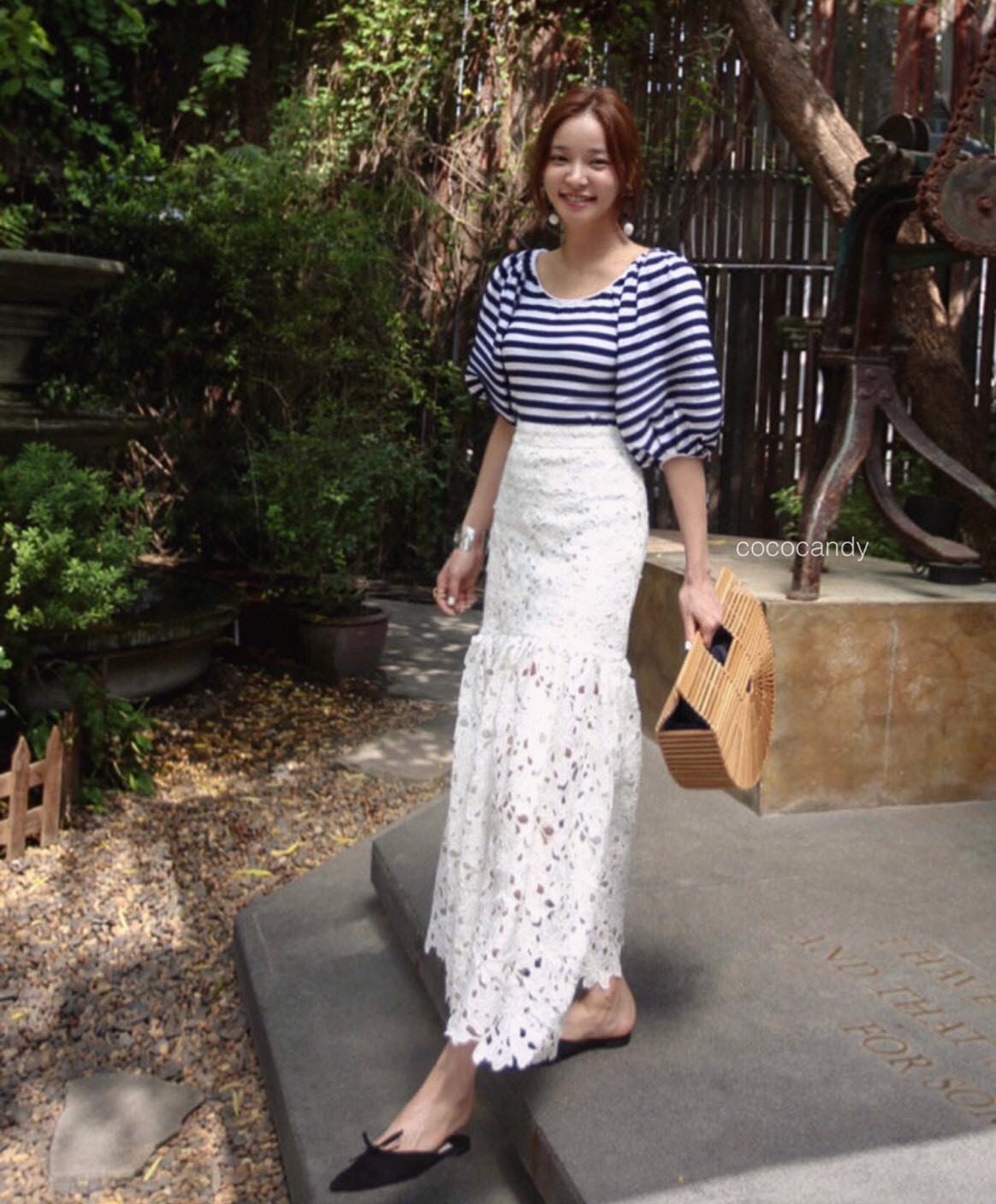 เสื้อไหมพรมแขนพอง ลายริ้ว