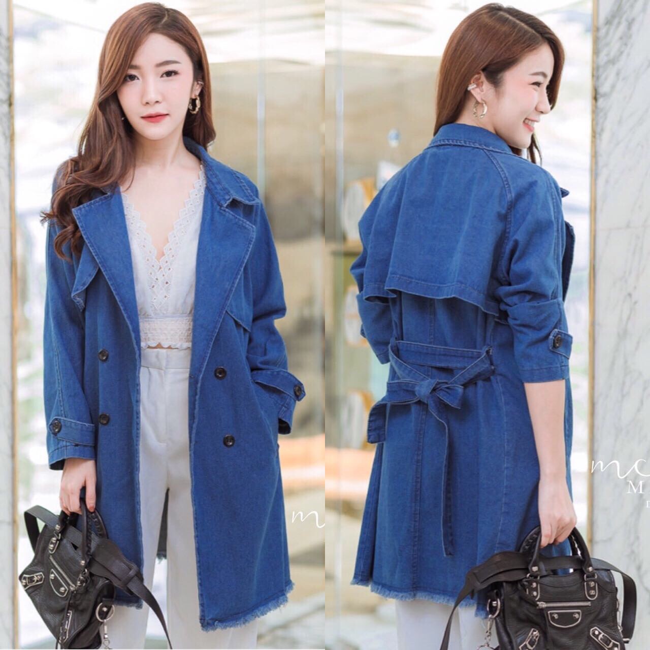 เสื้อโค้ทยีนส์ตัวยาว เสื้อโค้ทสไตล์เกาหลี