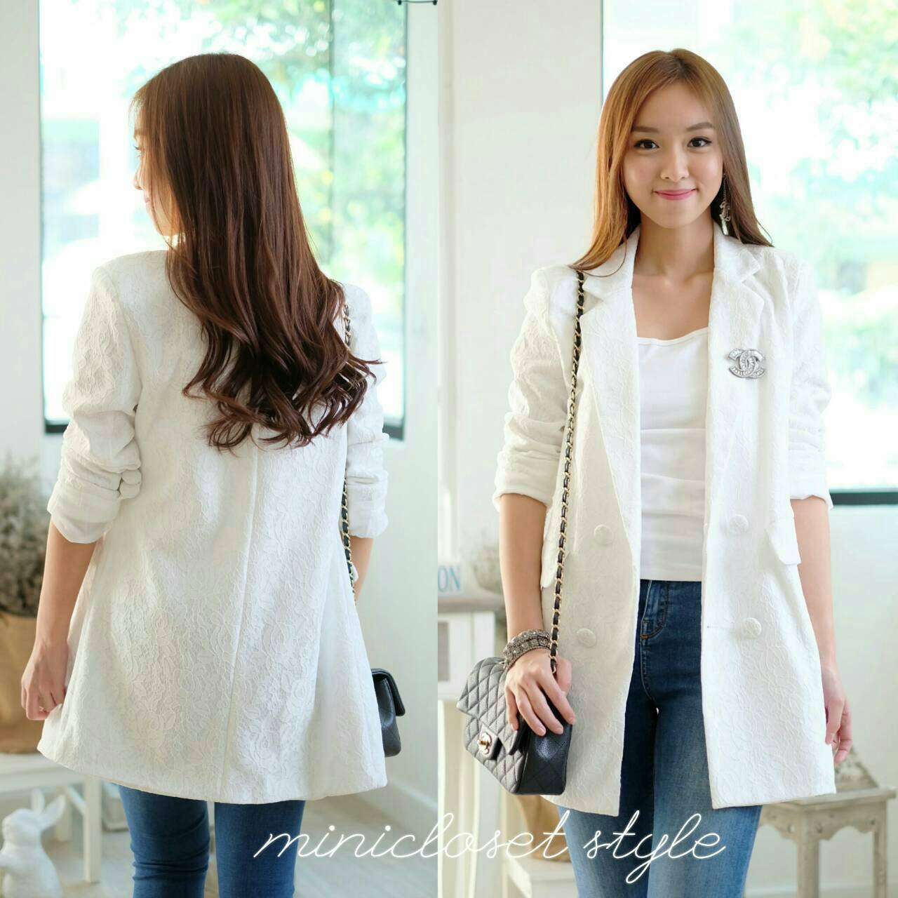 เบลเซอร์สูท สูทลูกไม้ความยาวคลุมสะโพก ผ้าลูกไม้อย่างดีซับในทั้งตัว