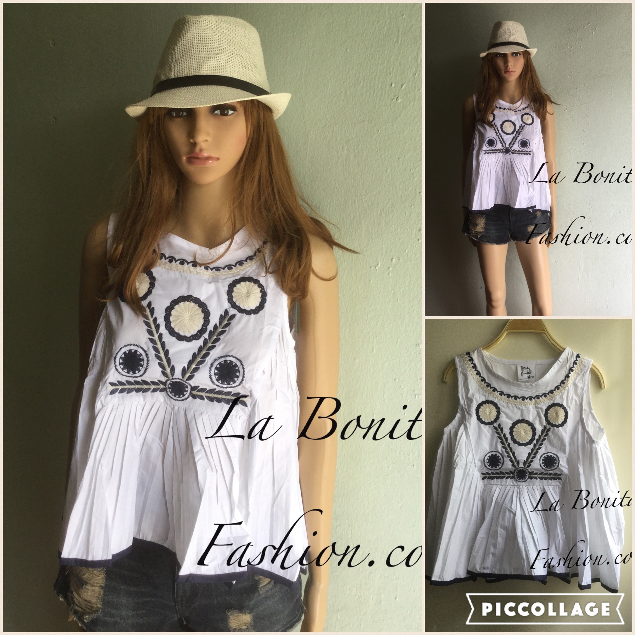 New!! เสื้อแขนกุดสีขาวทรงน่ารัก ลายปักสวยแน่น ผ้าCotton เนื้อดีมากค่ะ ใส่กับขาสั้นน่ารักค่ะ