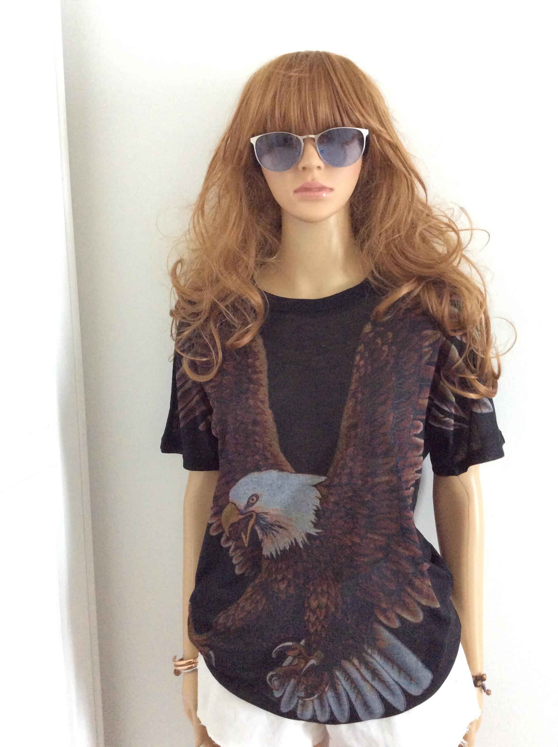 เสื้อยืด เสื้อมุ้งบางเฉียบ สกรีนลายนกอินทรีย์ ลายสกรีนหน้าหลัง