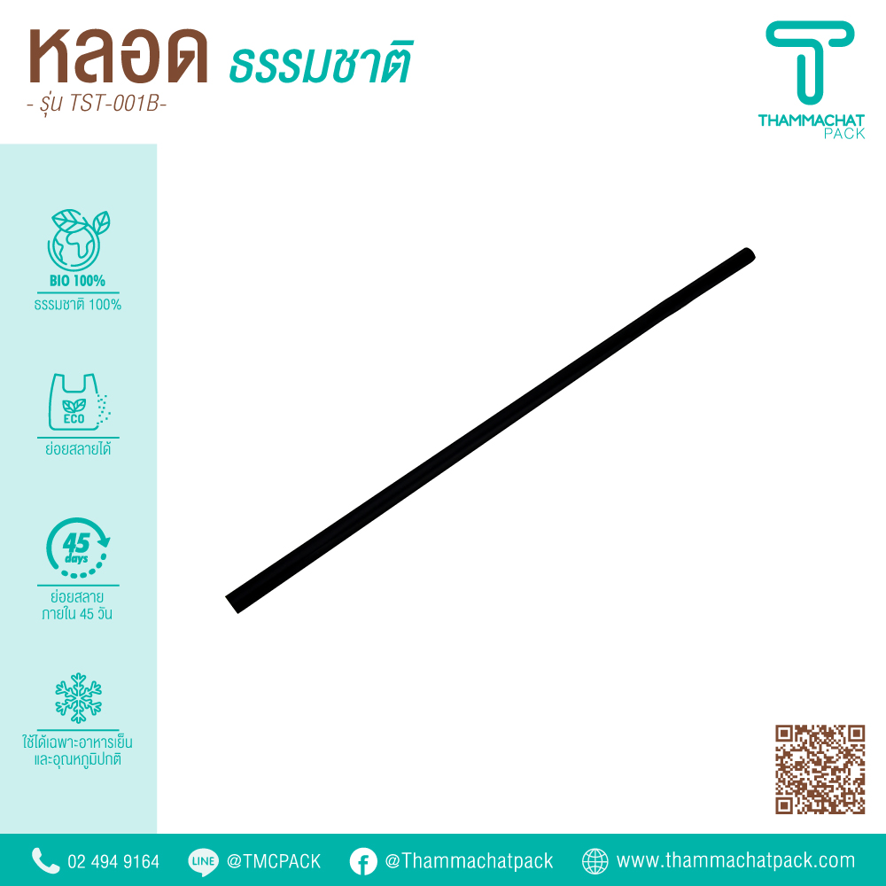 หลอดดูดน้ำ แบบตรงสีดำ 6 มม | 210 มม