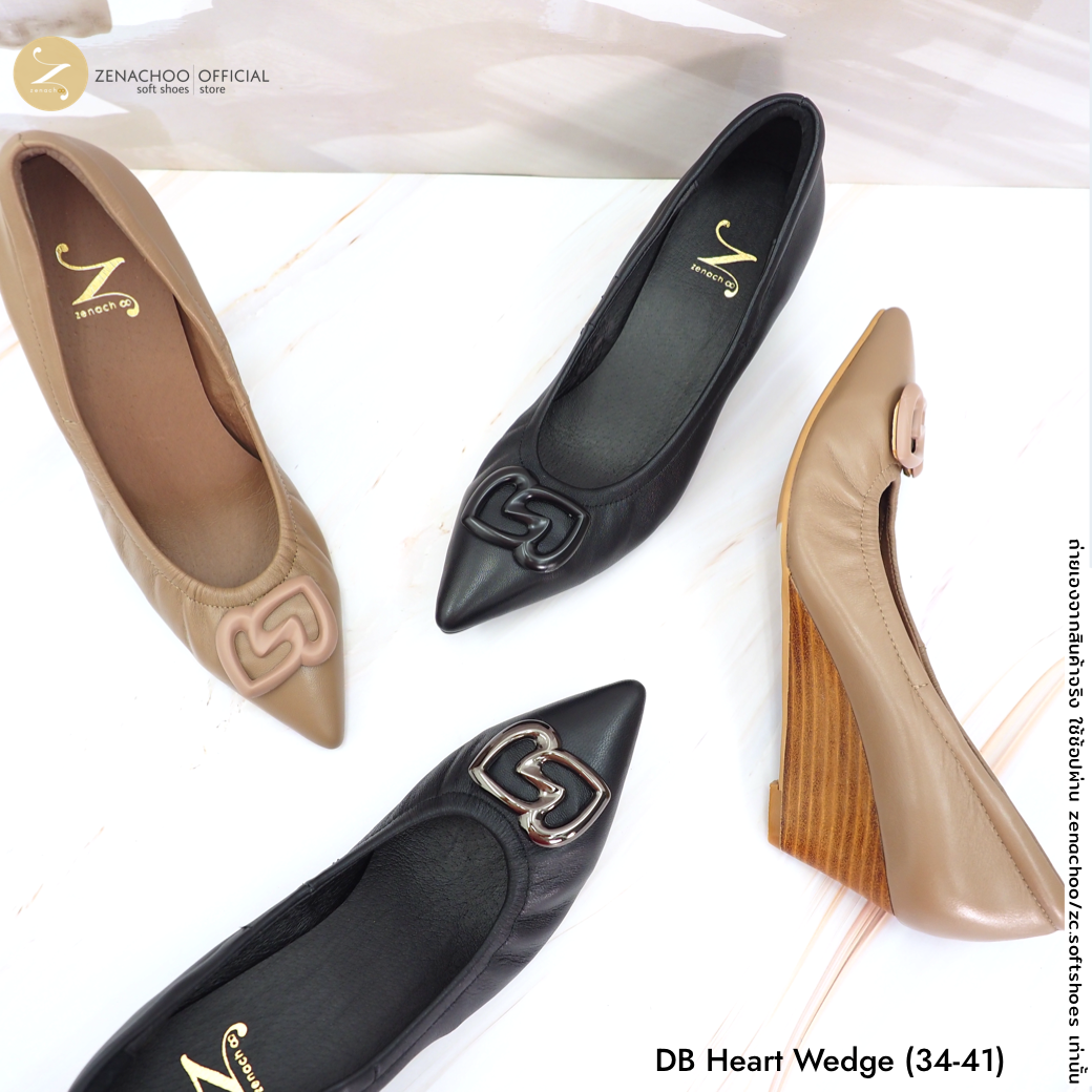 Zenachoo รุ่น DB Heart รองเท้าคัทชูหัวแหลมหน้ากว้าง หนังแกะนิ่มพิเศษ เบา ส้น 1 นิ้ว และส้นเตารีด 2 นิ้ว เปลี่ยนไซซ์ได้