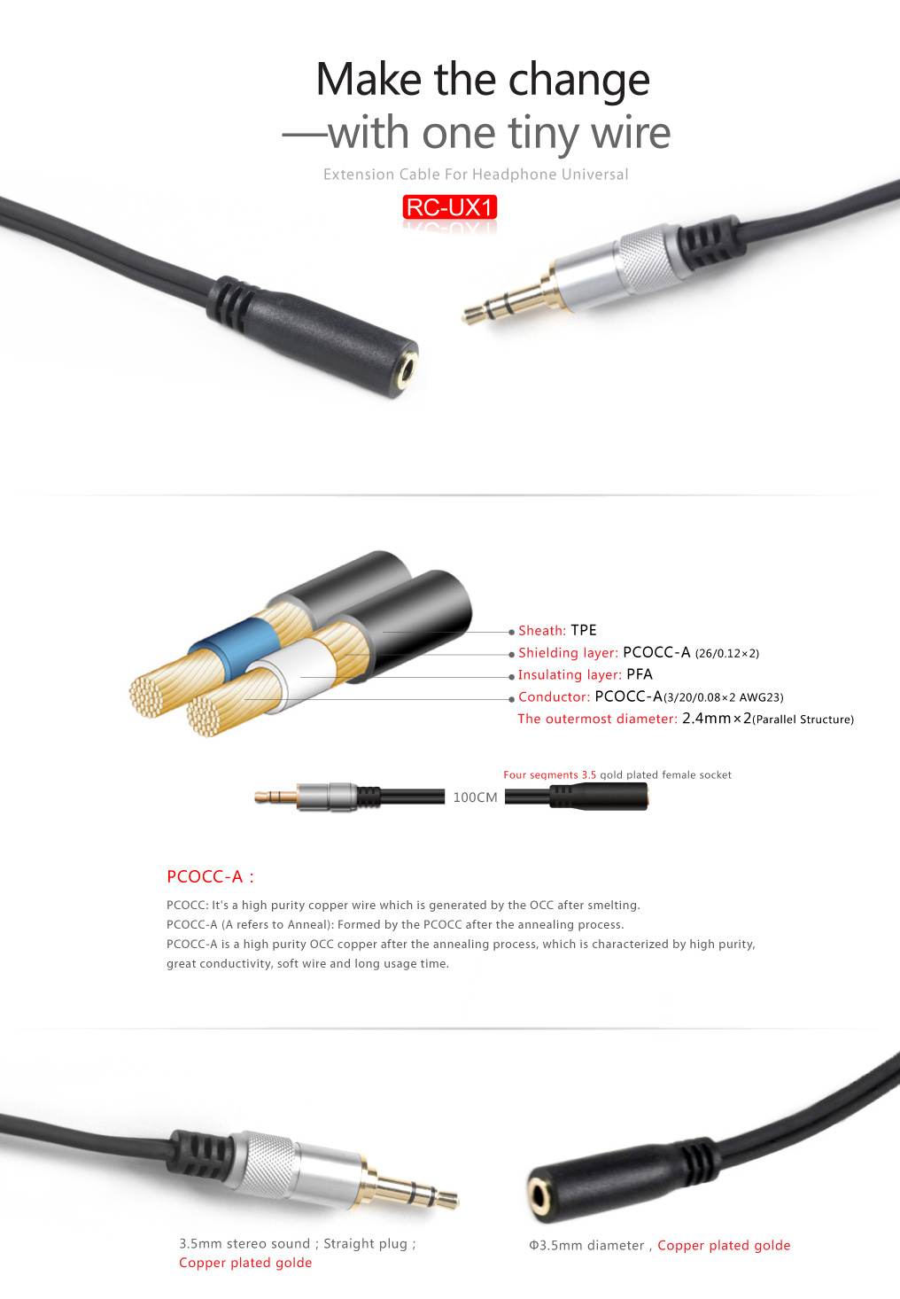 ขาย FiiO RC-UX1 สายต่อเพิ่มความยาว 1 เมตรแบบ 3.5mm Extension Cable สำหรับหูฟังทุกชนิดที่ใช้แบบ 3.5mm !!