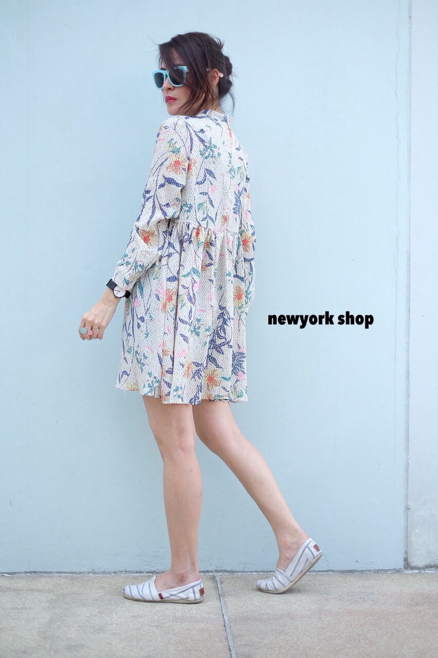 เดรสแขนยาวผ้าชีฟอง ลายน่ารัก งานสวย เนื้อผ้าใส่สบาย ตัวเดียวจบ