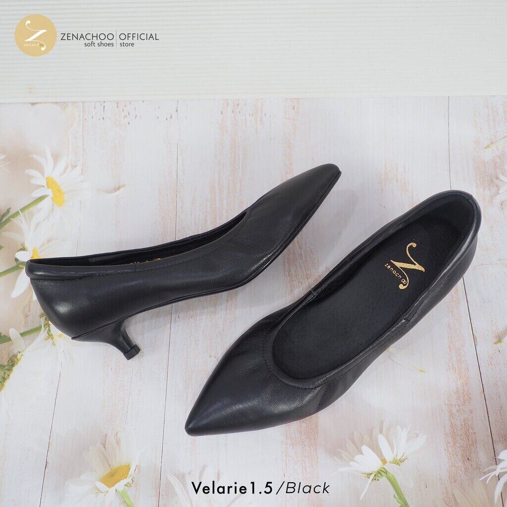 พร้อมส่ง ทรงเล็กบวก 1 ไซส์ เปลี่ยนไซส์ได้ ไม่รับคืน Zenachoo รุ่น Velarie1.5 สูง 1 นิ้วครึ่ง รองเท้าหนังแกะ คัทชูหัวแหลม