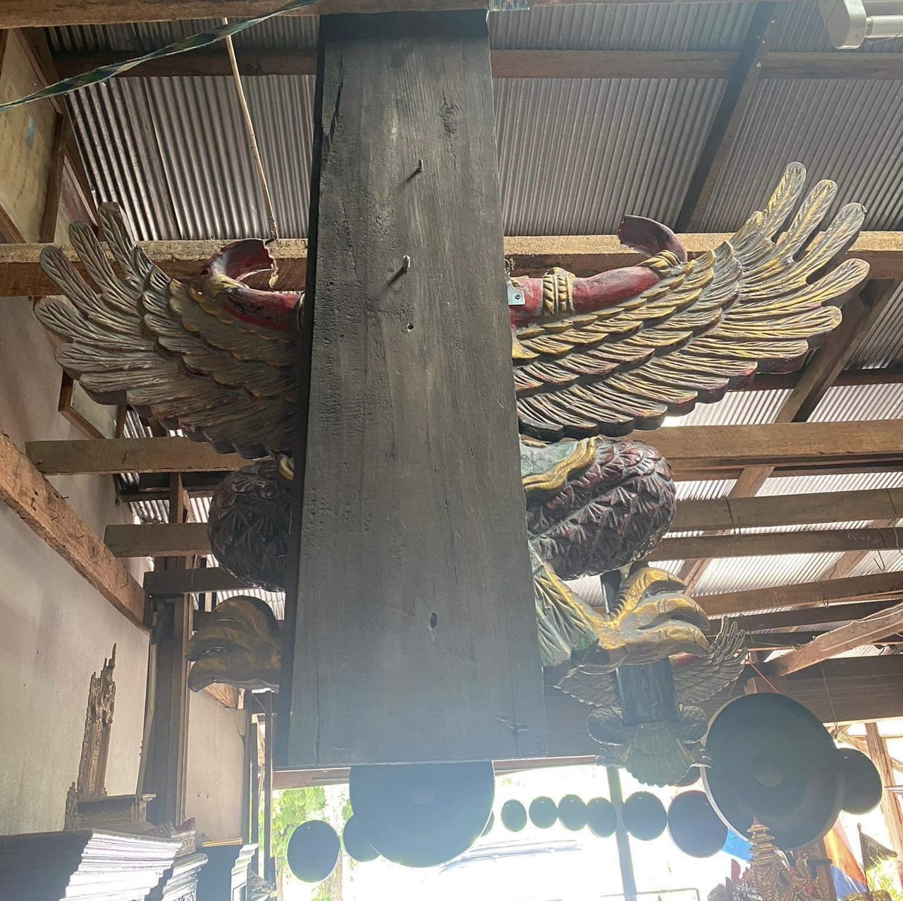 พญาครุฑไม้สัก ขนาด110ซม ครุฑไม้แกะสลัก