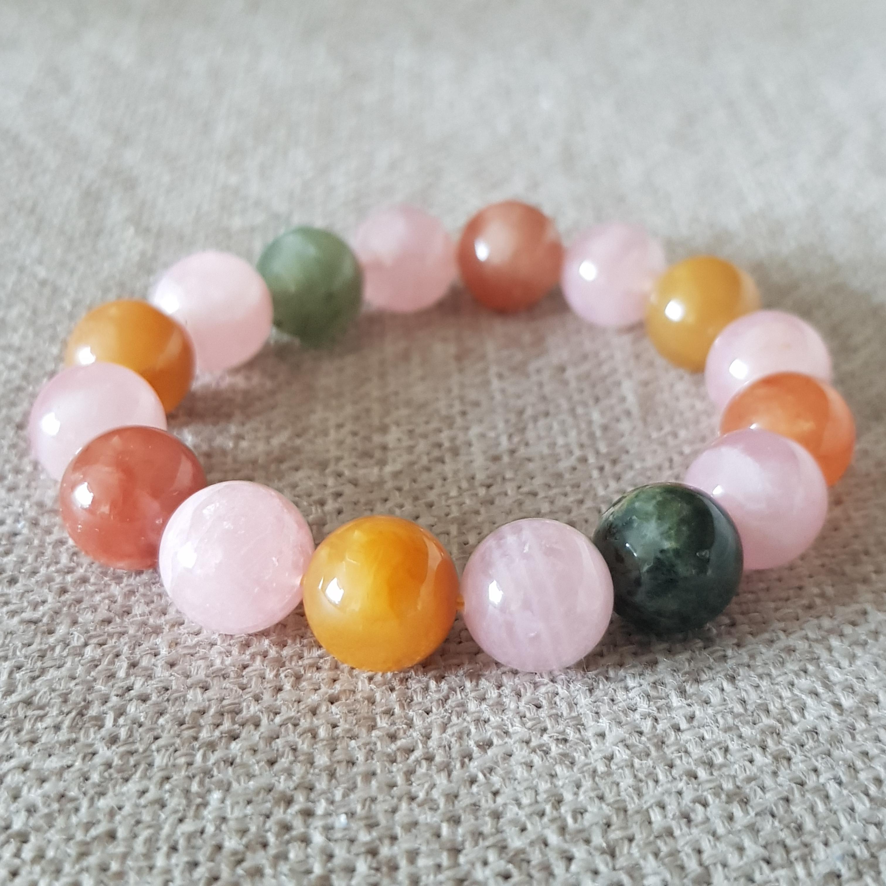 ราชามหาโชค เมตตามหานิยม Rutilated Quartz and Rose Quartz Madagascar 12 มม ไหม 5 สี และ โรสควอทซ์ มาดากัสการ์ โชคลาภ เงินทอง และความรัก