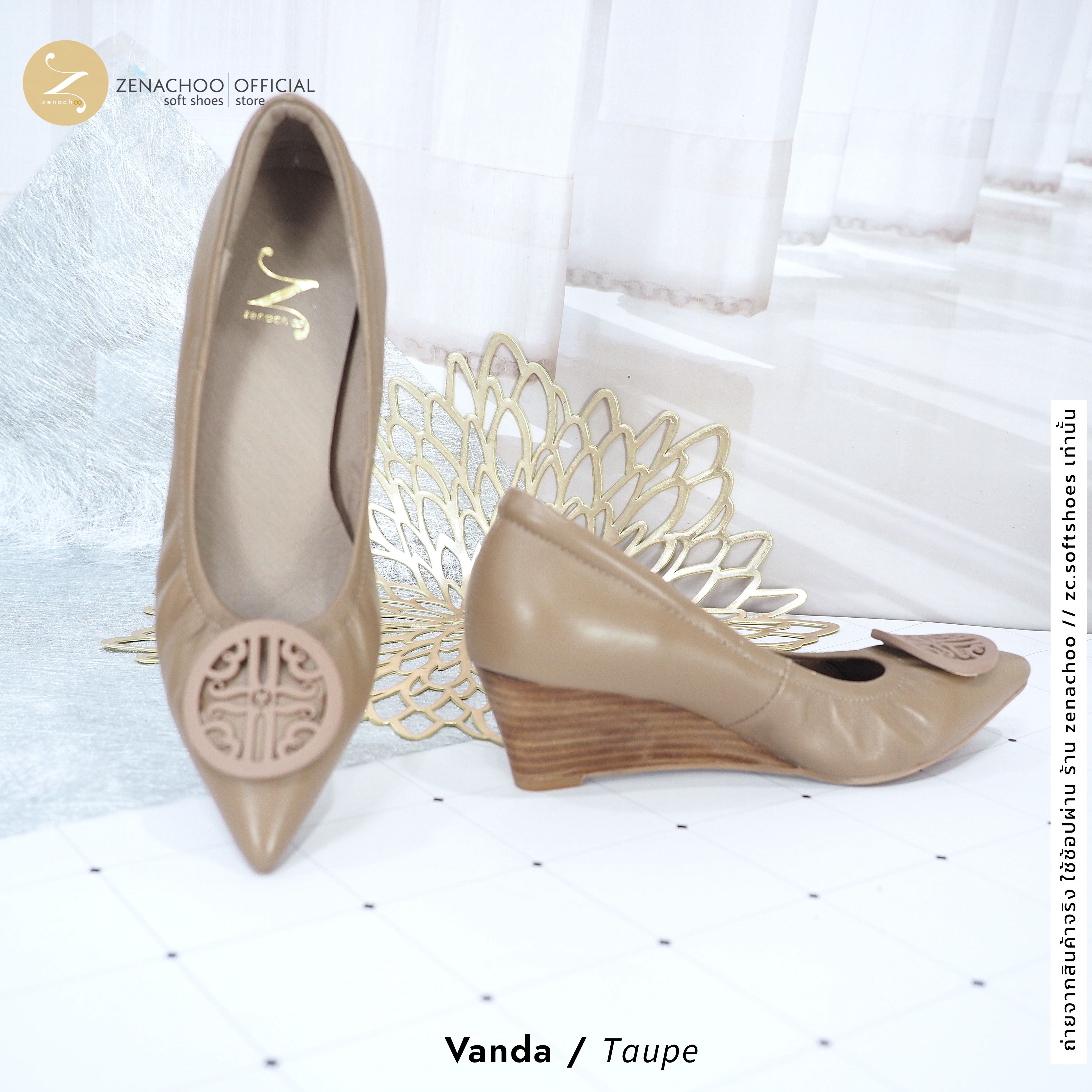 ทรงปกติ เปลี่ยนไซส์ได้-ไม่รับคืน Zenachoo รุ่น Vanda สูง 2 นิ้ว รองเท้าหนังแกะแท้ หนังนิ่ม พื้นนุ่ม