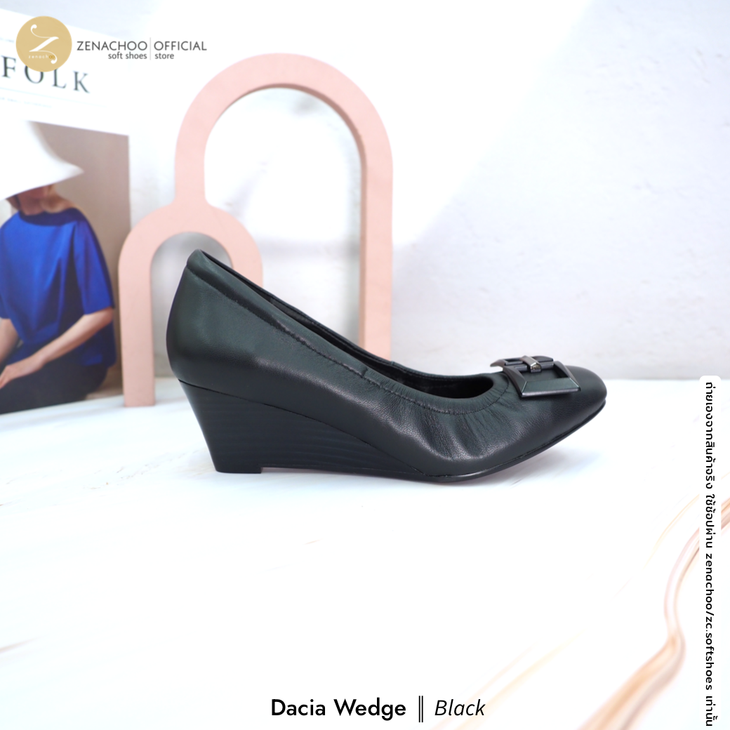 Zenachoo รุ่น Dacia Wedge รองเท้าคัทชูหัวมน หนังแกะนิ่มพิเศษ ส้น 2 นิ้ว ใส่สบาย ไม่บีบเท้า ทรงปกติ เปลี่ยนไซซ์ ไม่รับคืนสินค้าทุกกรณี