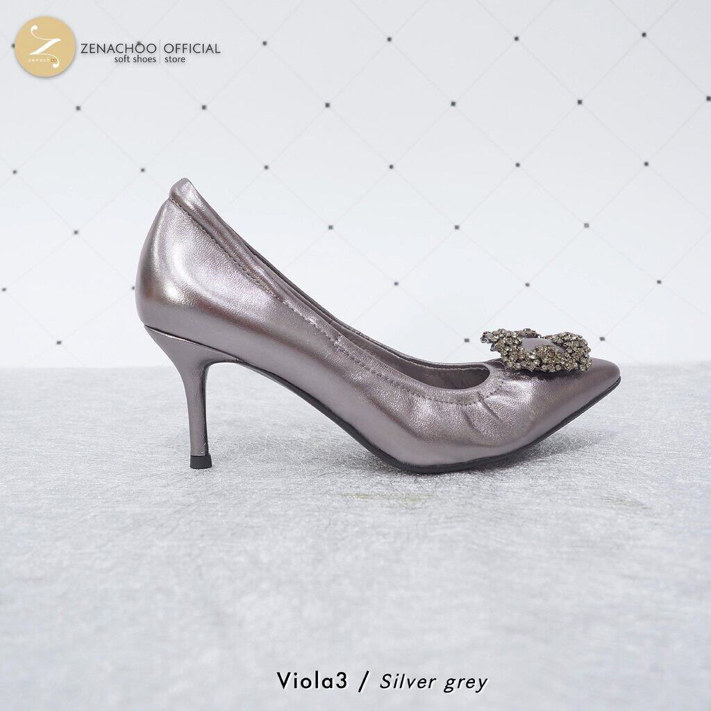 ทรงปกติ เปลี่ยนไซส์ได้ ไม่รับคืน Zenachoo รุ่น Viola3 สูง 3 นิ้ว หนังแกะแท้ หัวแหลมทรงสวย