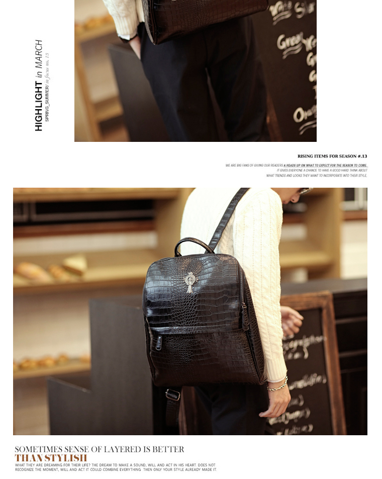 พร้อมส่ง กระเป๋าเป้สะพายหลังนักเรียน ลายหนังจระเข้ แฟขั่นเกาหลี