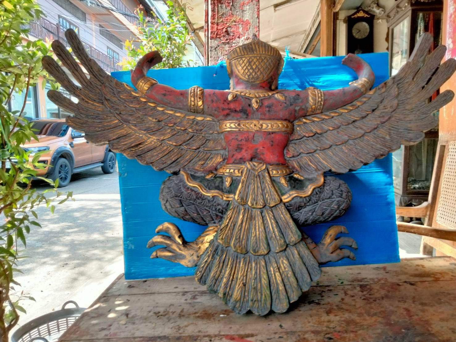 พญาครุฑไม้สัก ขนาด110ซม ครุฑไม้แกะ