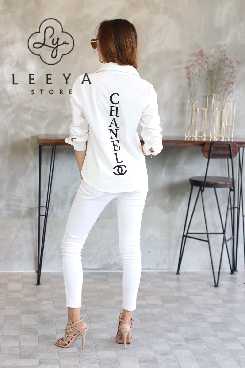 เสื้อเชิ้ตแขนยาว ปักสัญลักษณ์Chanel งานป้ายแบรนด์ตามรูป