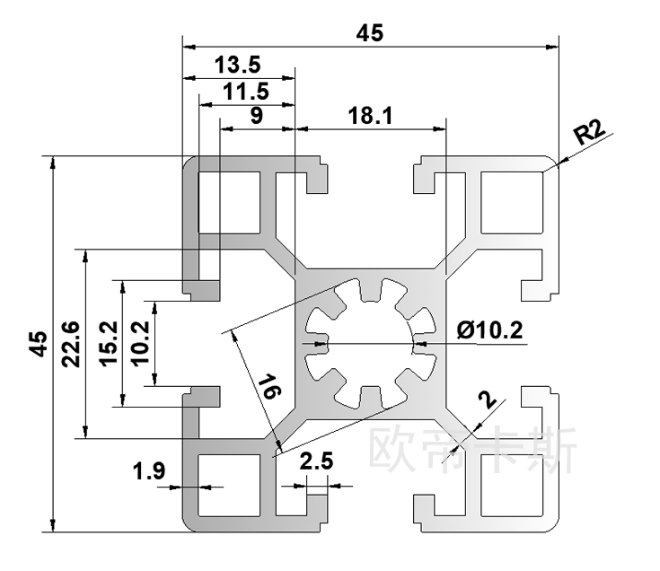 อลูมิเนียมโปรไฟล์ Aluminium Profile 4545 (Silver) / 10cm.