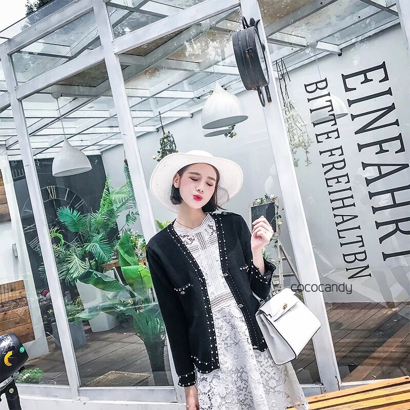 เสื้อคลุมไหมพรมสีดำ สไตล์เกาหลี