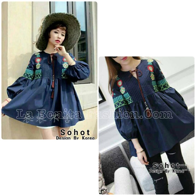 เสื้อปักสไตล์สาวโบฮีเมี่ยน ผ้าดีงานปักสวย ตีเกร็ดที่หน้าอก คอมีเชือกพู่ คัทติ๊งเนี๊ยบงานสวยน่าใส่ฝุดค้ะ
