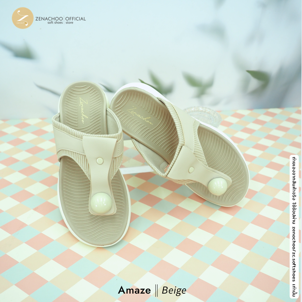 ทรงปกติ เปลี่ยนไซส์ได้-ไม่รับคืน Zenachoo รองเท้าสุขภาพ นิ่มมากแม่!! รุ่น Amaze สูง 1.5 นิ้ว รองเท้าหนีบ การันตีความนุ่มสบาย