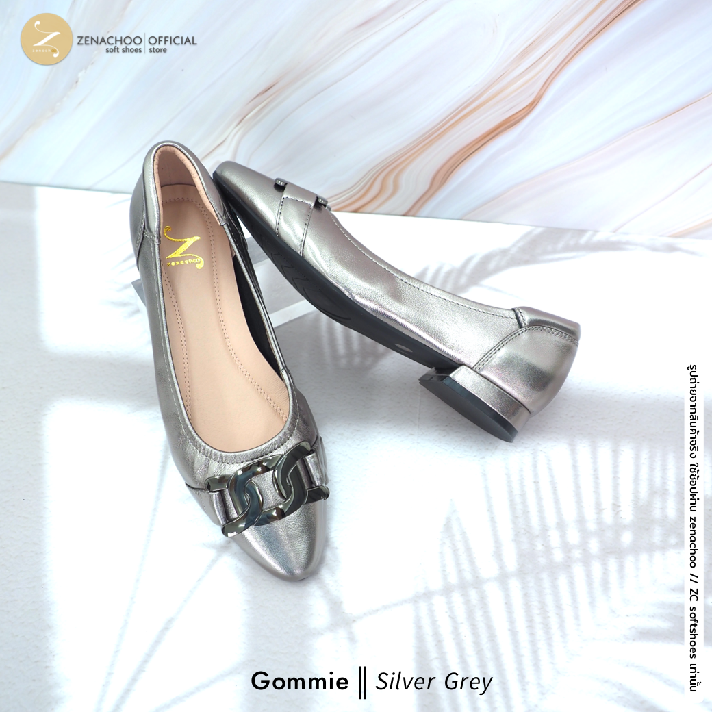 ทรงปกติ เปลี่ยนไซส์ได้ ไม่รับคืน Zenachoo รุ่น Gommie สูง 1 นิ้ว รองเท้าส้นแบน ทรงขายดี หนังแกะแท้ นิ่มสบาย
