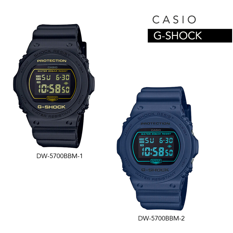 Casio G-shock รุ่นสีพิเศษ นาฬิกาข้อมือชาย สายเรซิ่น รุ่น DW-5700 Series รุ่น DW-5700BBM DW-5700BBM-2