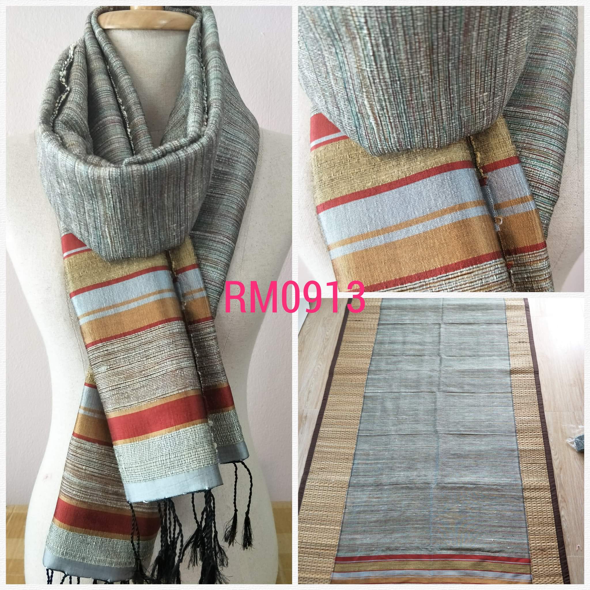 ผ้าคลุมไหล่ ไหมแท้ทอมือ ลายสี่เส้น/สายฝน Thai Silk Hand-woven Shawls
