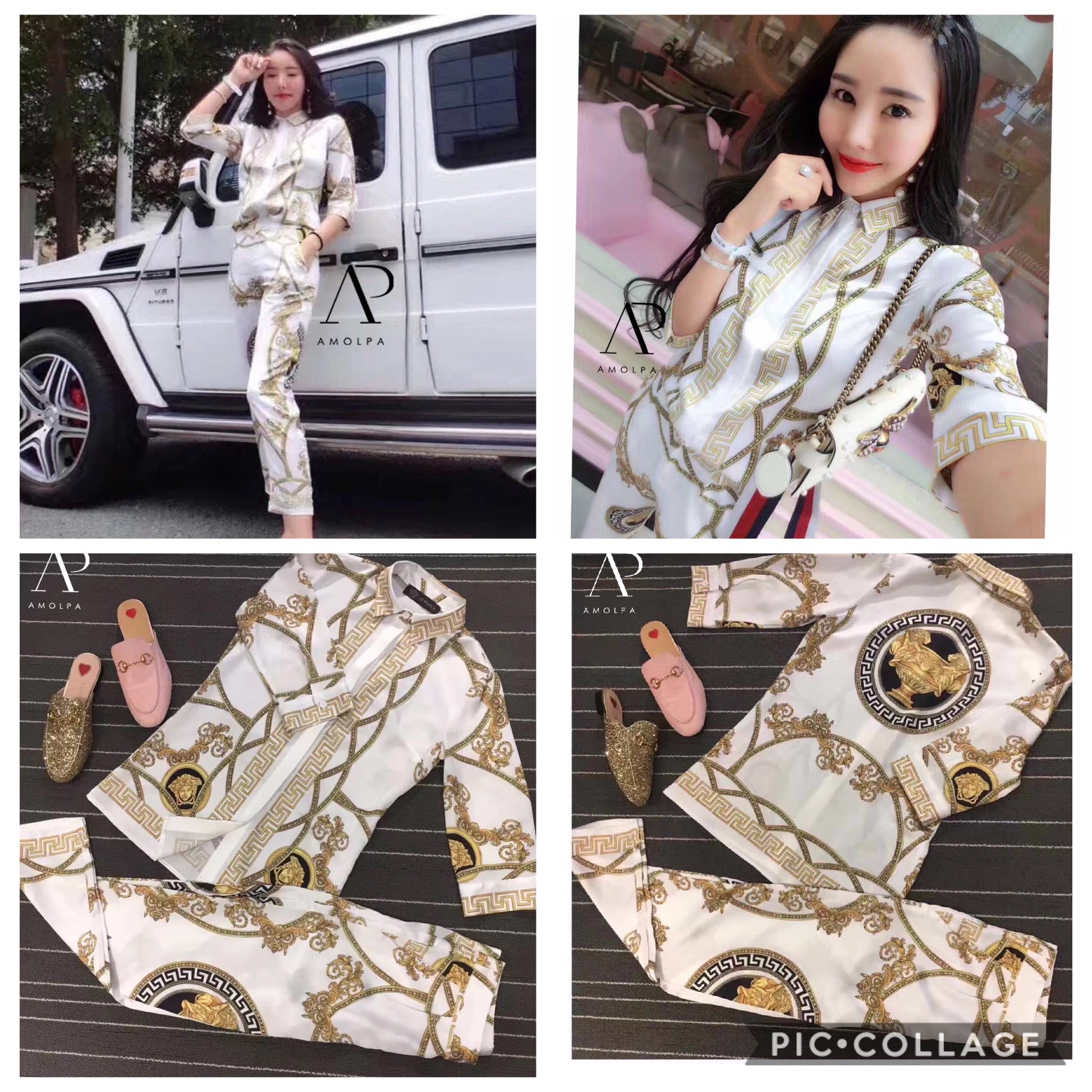 เสื้อ+กางเกง ลายVERSACE ปริ้นลายทั่วตัว ผ้าซิลล์ ลื่นๆเย็นๆ ใส่สบายมากๆ