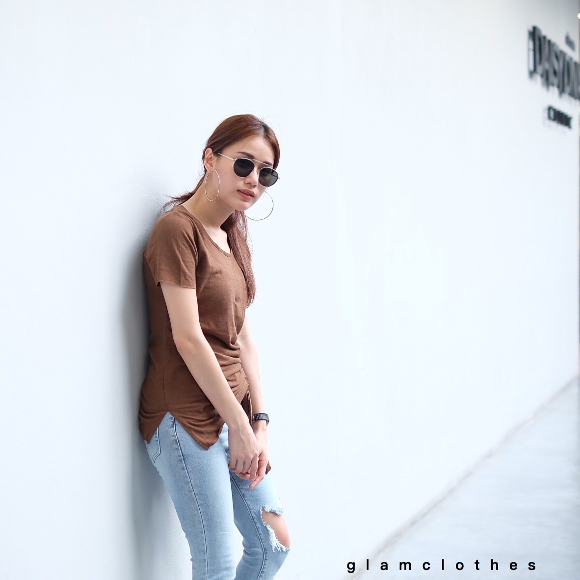 เสื้อยืดคอวีสีพื้น