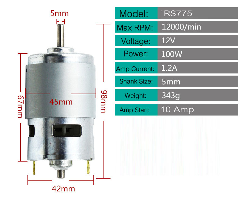 MO01 มอเตอร์ RS775 12V แรงบิดสูง 12000 RPM สำหรับงาน DIY ทำสว่าน - เครื่องตัด- เจียร