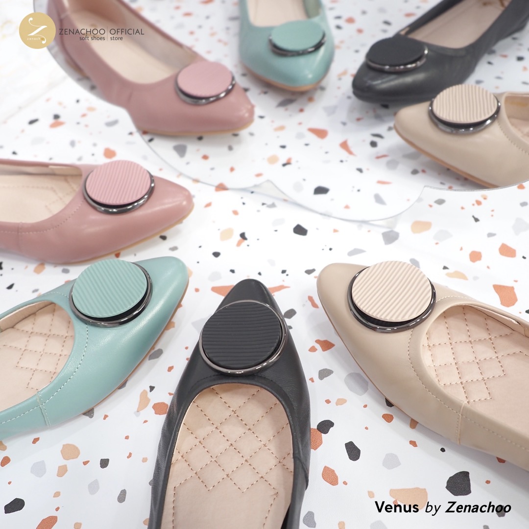 ทรงปกติ สินค้าลดราคา ไม่รับเปลี่ยน-คืน ทุกกรณึ Zenachoo รองเท้าหนังแกะแท้ รุ่น Venus ความสูง 1 นิ้ว