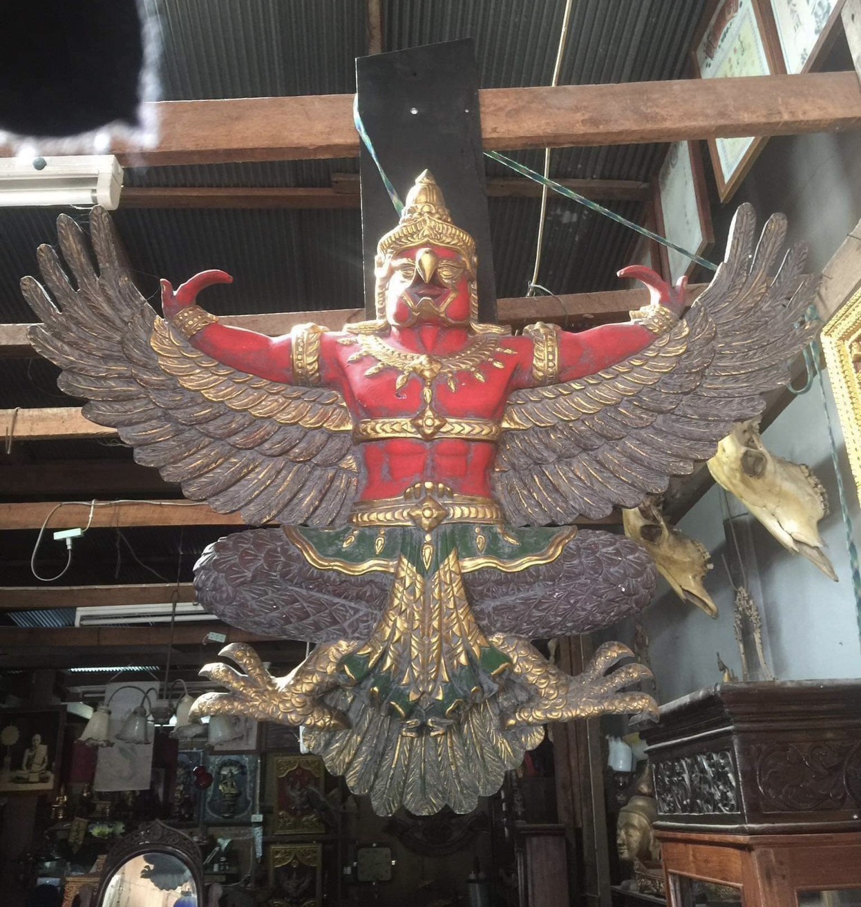 พญาครุฑไม้สัก ขนาด145ซม ครุฑไม้แกะ