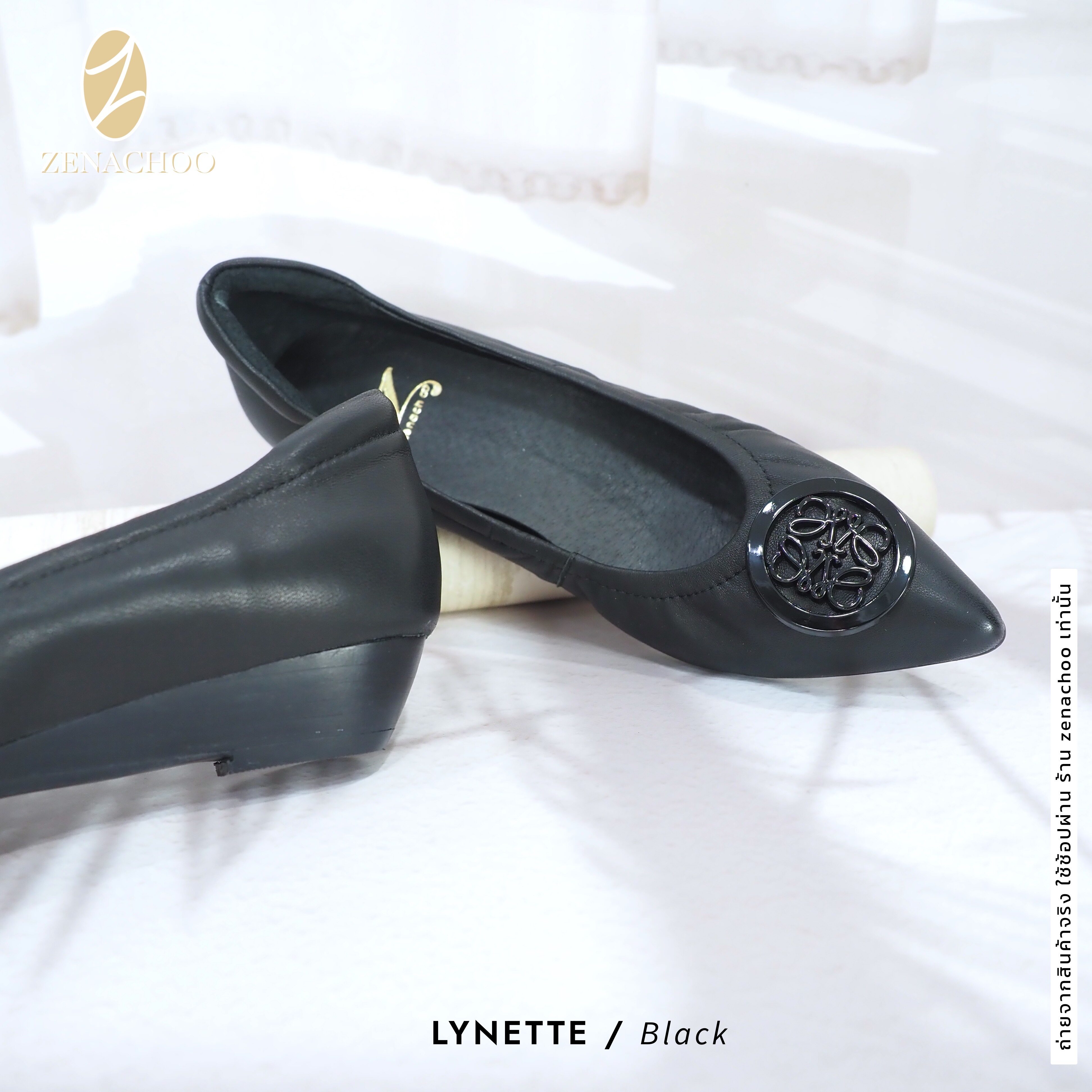 ทรงปกติ เปลี่ยนไซส์ได้-ไม่รับคืน Zenachoo รุ่นขายดี Lynette ส้นเตารีดสูง 1นิ้ว หัวแหลมใส่สบาย รองเท้าหนังแกะแท้