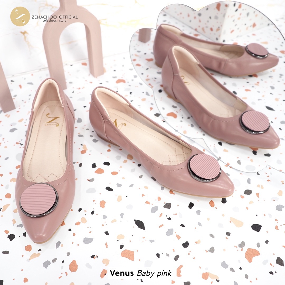 ทรงปกติ สินค้าลดราคา ไม่รับเปลี่ยน-คืน ทุกกรณึ Zenachoo รองเท้าหนังแกะแท้ รุ่น Venus ความสูง 1 นิ้ว