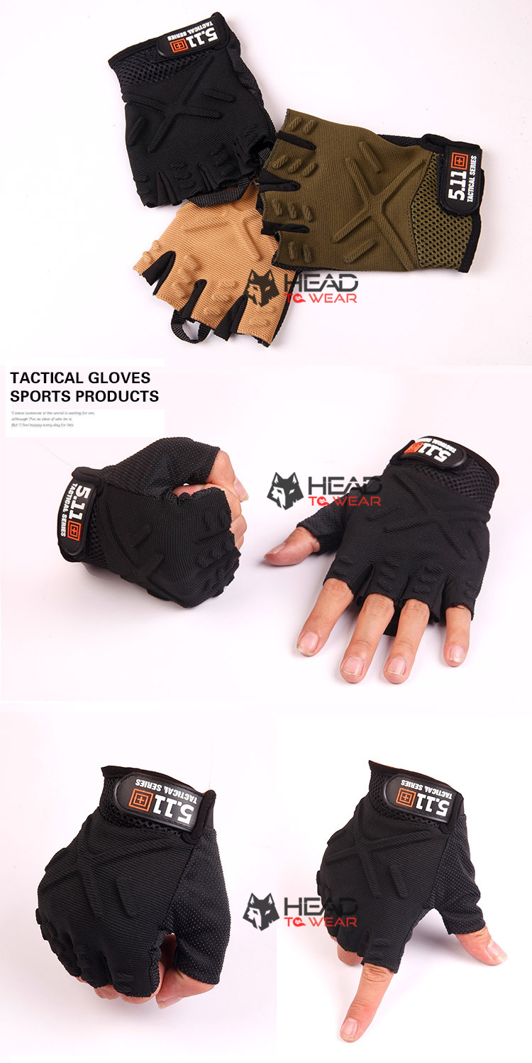 ถุงมือครึ่งนิ้ว ลายตัวเอ็กซ์ 5.11 : สีน้ำตาลทราย Tan รหัส GT011