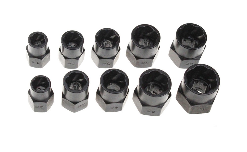 SX08 ชุดน้อตถอนเกลียวหัวน็อตเสีย 10 ชิ้น สำหรับ ถอดน็อค หัวเหลี่ยม หัวจม ทุกชนิดที่มีหัวโผล่ออกมา