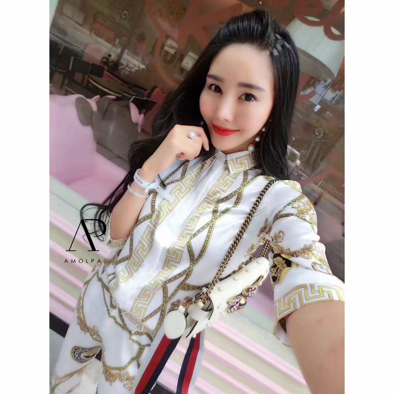 เสื้อ+กางเกง ลายVERSACE ปริ้นลายทั่วตัว ผ้าซิลล์ ลื่นๆเย็นๆ ใส่สบายมากๆ