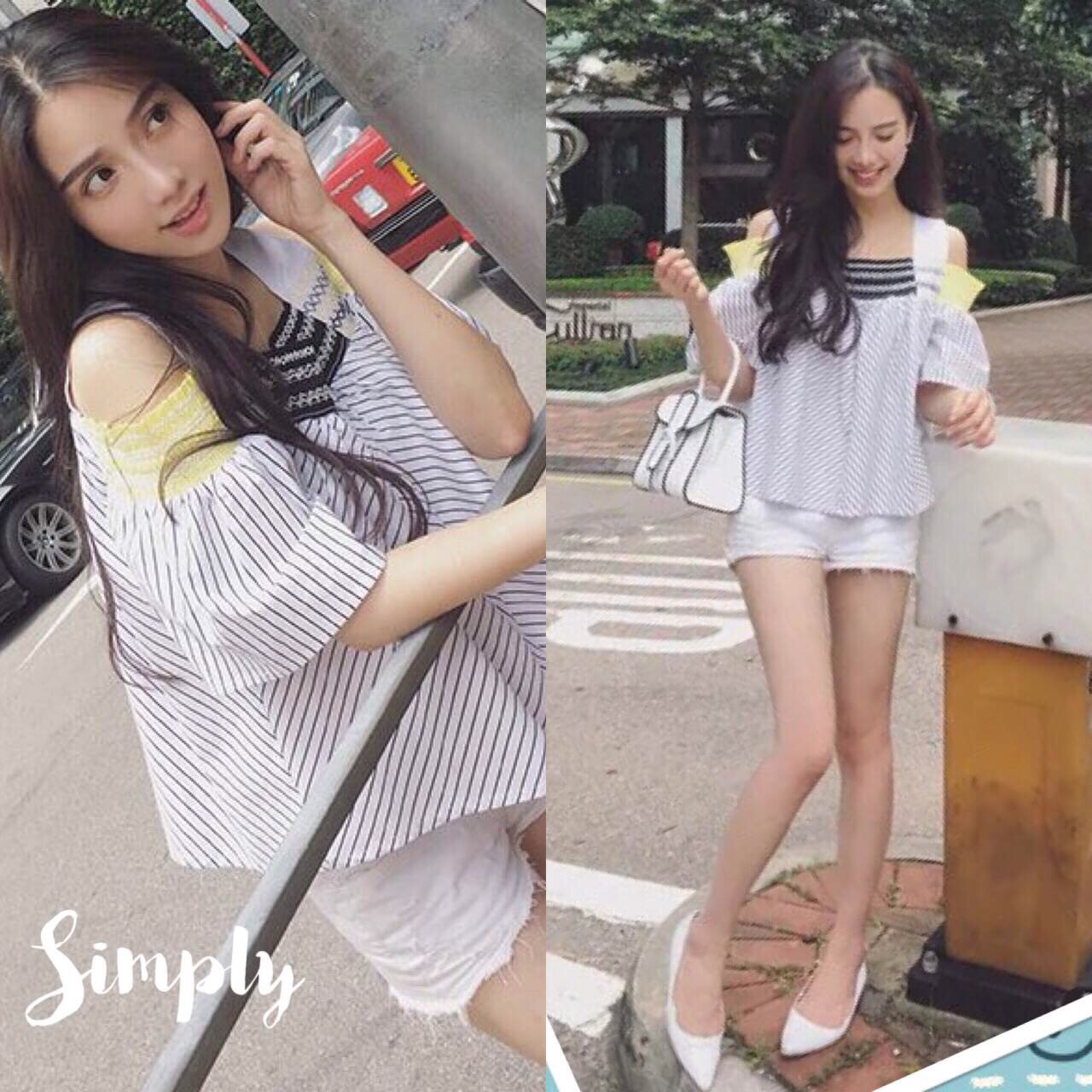 เสื้อโชว์ไหล่ ลายริ้ว เนื้อผ้าดีมากก แบบน่ารัก งานสวยเป๊ะสุดๆคร้า ใครใส่ก็น่ารัก^^