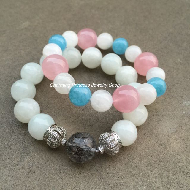 Rutilated Quartz Black ไหมดำ หรือ แก้วขนเหล็ก 13 มม Moonstone มูนสโตน 12 มม บันดาลความเจริญรุ่งเรือง แคล้วคลาดปลอดภัย ประดับ CZ รูปมงกุฎสวยสง่า