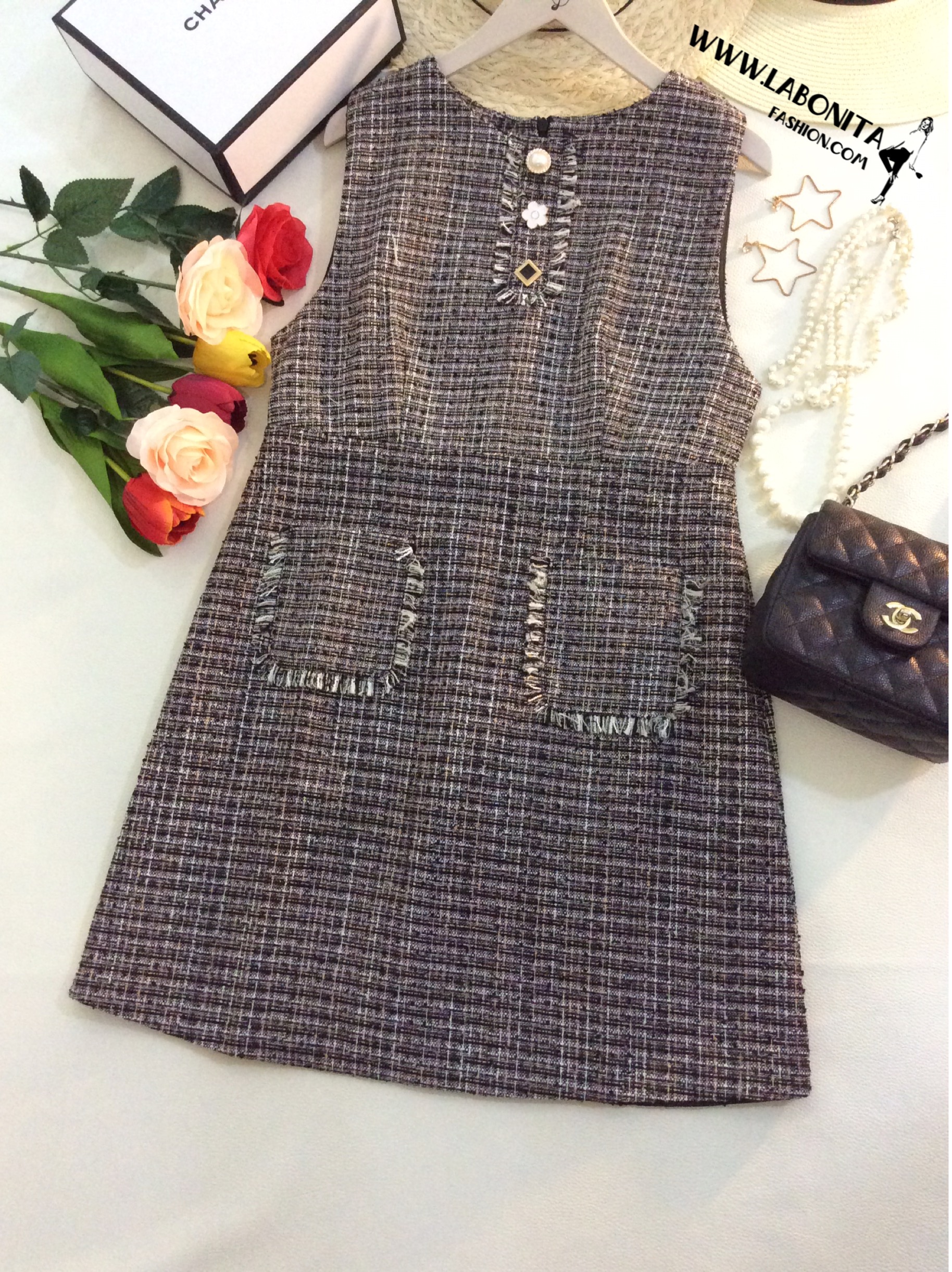 เดรสผ้าทวีตเดรสทรงเอใส่ทำงานใส่ลำลองสวยงานPremium Quality