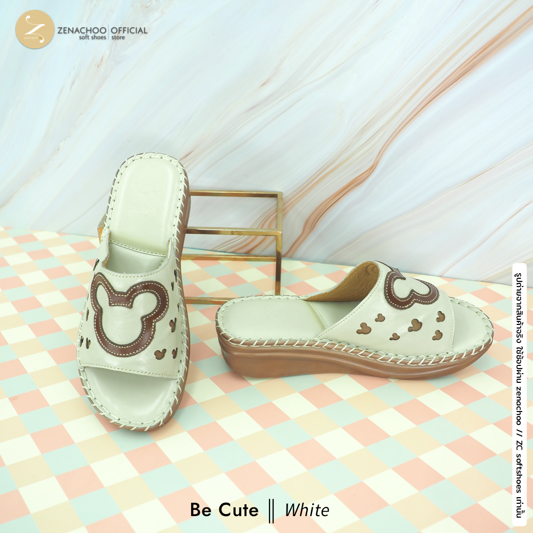 ทรงปกติ เปลี่ยนไซส์ได้-ไม่รับคืน Zenachoo รองเท้าสุขภาพ หนังแท้ทั้งคู่ รุ่น Be cute สูง 1.5 นิ้ว หน้าสวม รับประกันความนุ่มสบาย