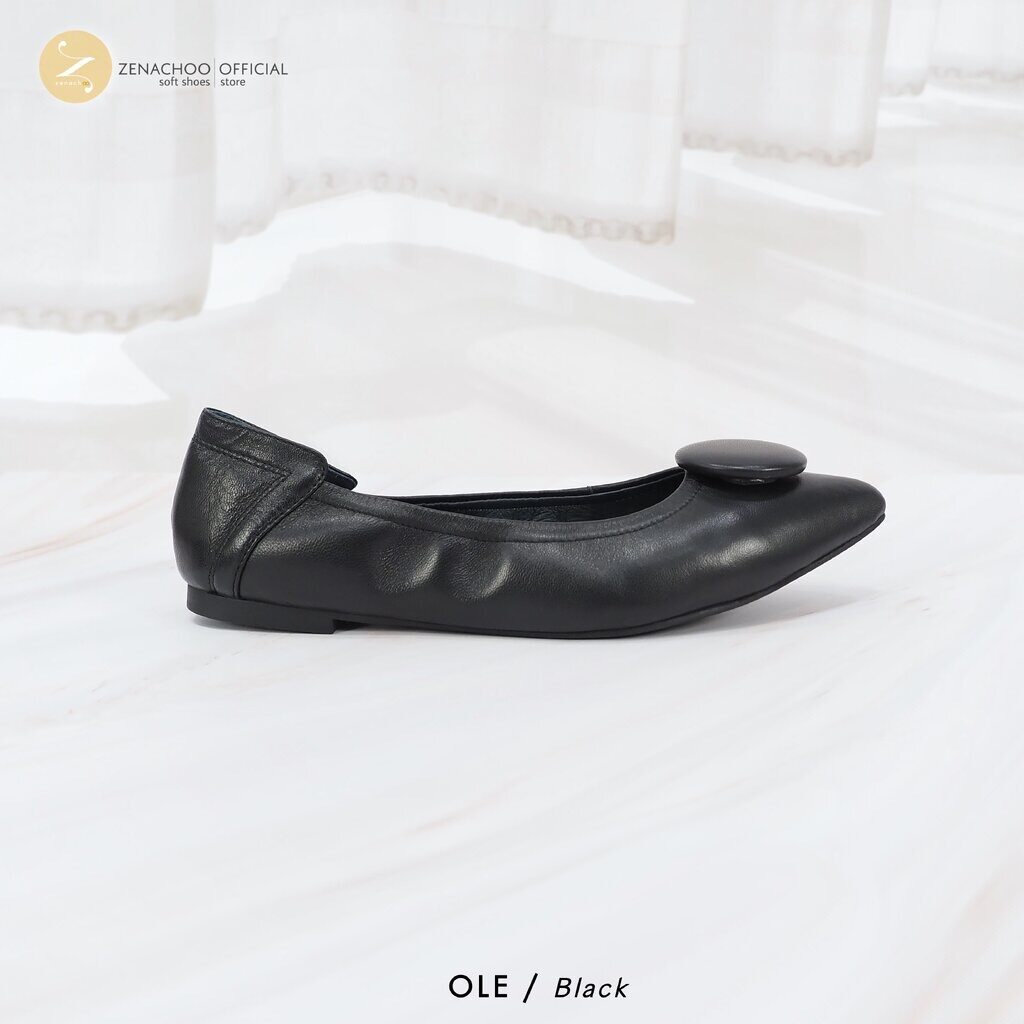 ทรงปกติ สินค้าลดราคา ไม่รับเปลี่ยน คืน ทุกกรณึ Zenachoo รุ่น OBBO รองเท้าส้นแบน หัวแหลม หนังแกะแท้