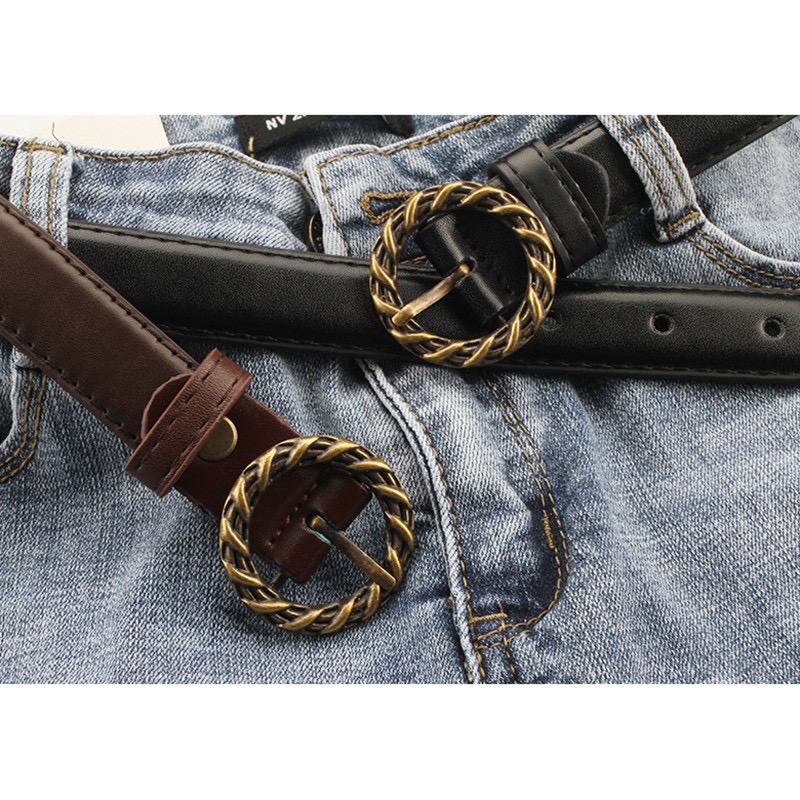 เข็มขัดหนังPU เข็มขัดหัวกลมถักเกลียว