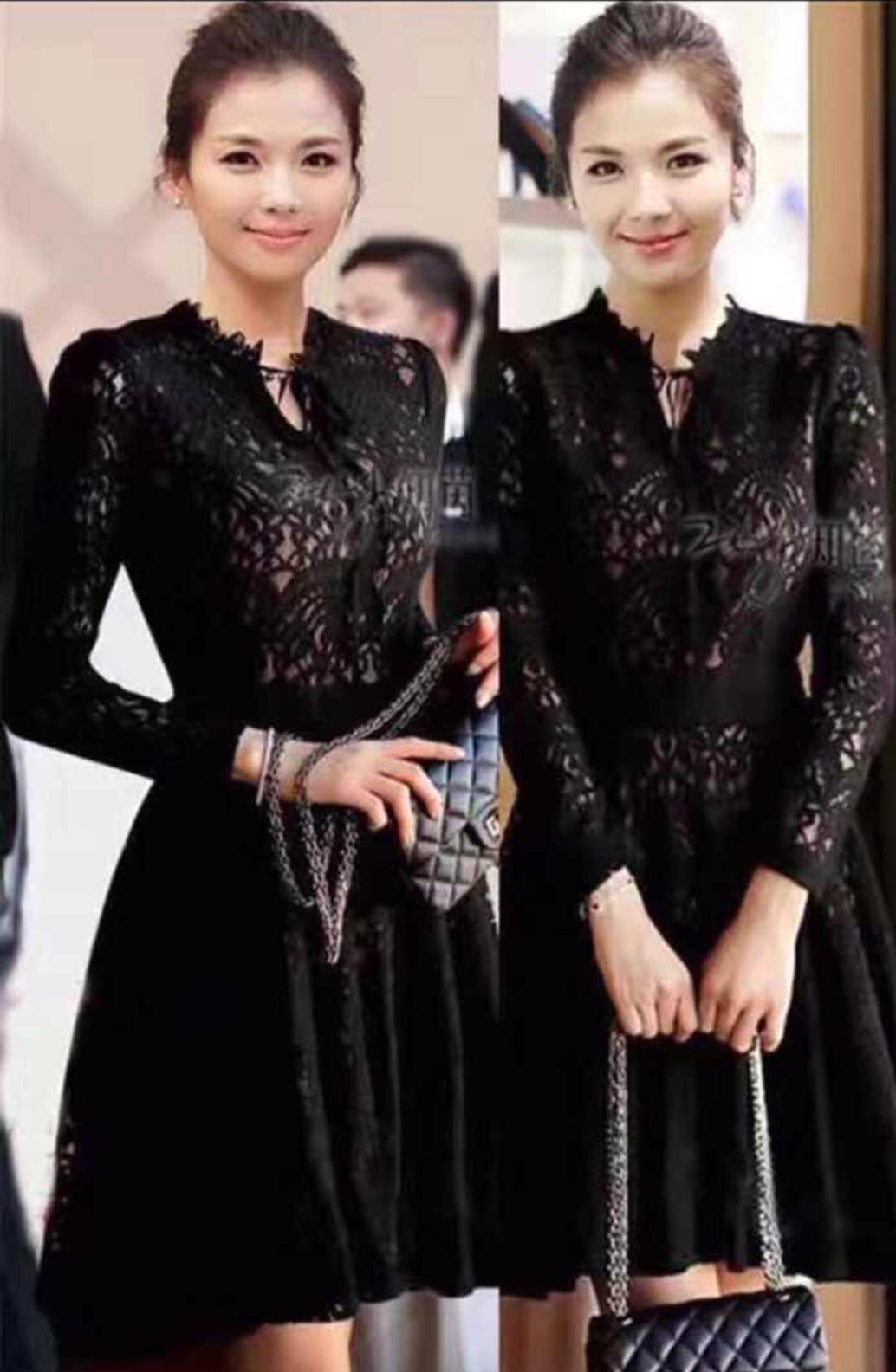 เดรสีดำใส่ออกงาน เดรสลูกไม้เกาหลีสีดำ