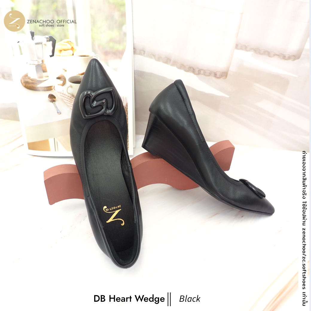 Zenachoo รุ่น DB Heart รองเท้าคัทชูหัวแหลมหน้ากว้าง หนังแกะนิ่มพิเศษ เบา ส้น 1 นิ้ว และส้นเตารีด 2 นิ้ว เปลี่ยนไซซ์ได้