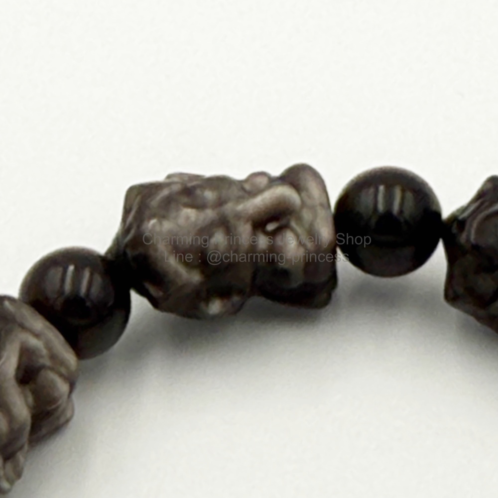Silver Sheen Obsidian Ganesha Bracelet ซิลเวอร์ชีน ออบซิเดียน แกะรูปพระพิฆเนศ 18x11 and 8 มม