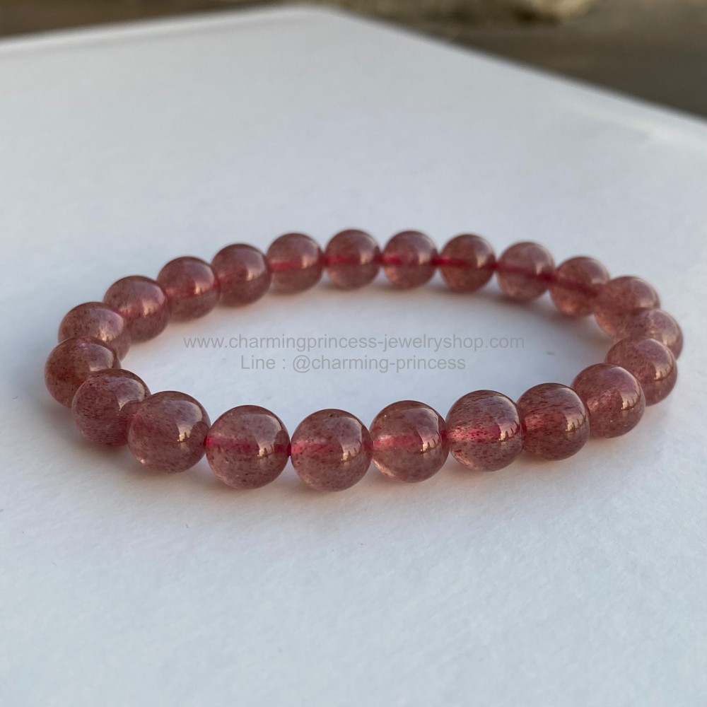 Strawberry Quartz สตรอเบอร์รี่ ควอทซ์ Round 8 มม เป็นหินแห่งความสุข ทำให้มีอารมณ์ขัน - ดีสำหรับการตามหารักแท้