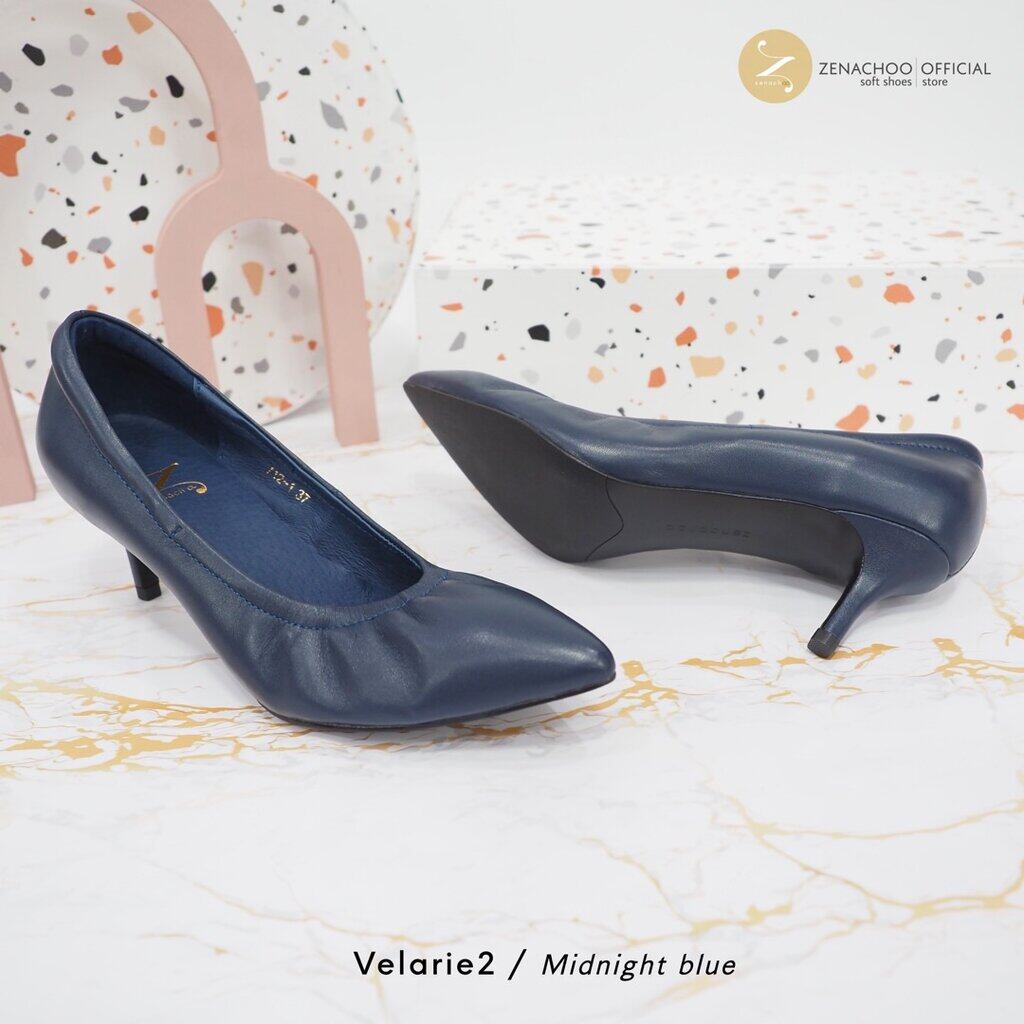 ทรงปกติ เปลี่ยนไซส์ได้-ไม่รับคืน zenachoo ส้นสูง 2 นิ้วหัวแหลมหนังแกะแท้ Velarie2 สี Midnight blue