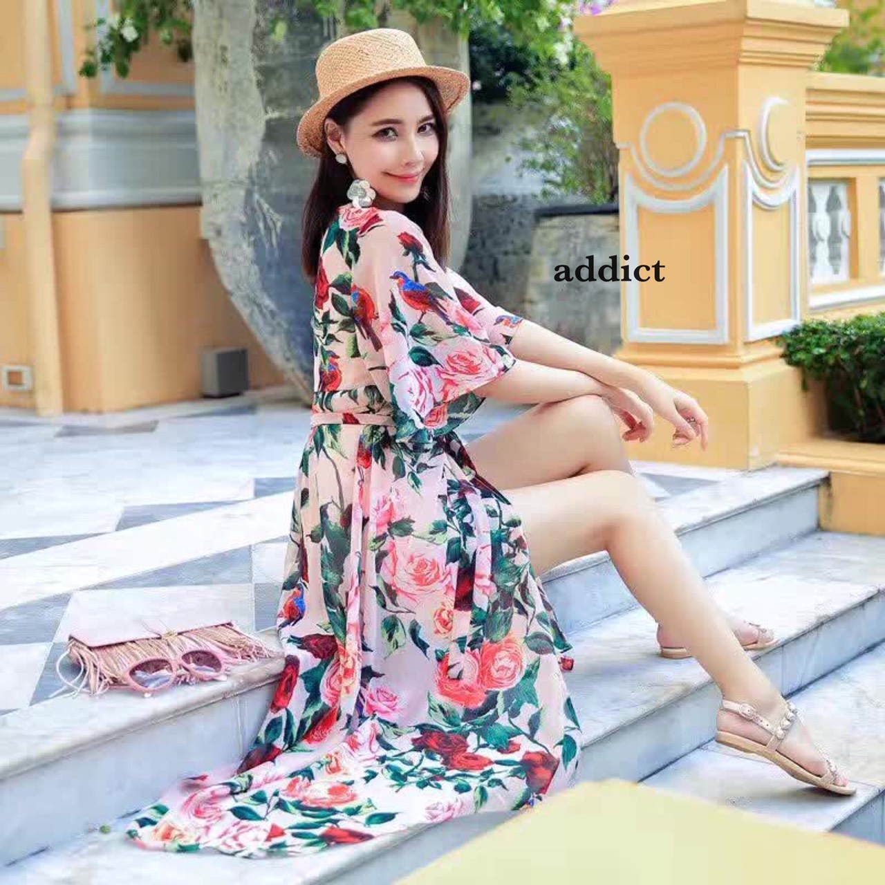 เดรสลายดอกไม้ มีซับในแยกชิ้น