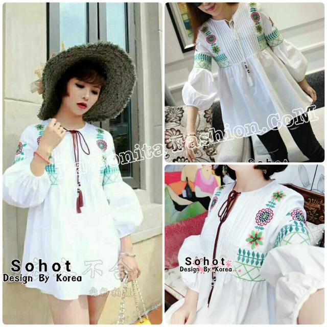 เสื้อปักสไตล์สาวโบฮีเมี่ยน ผ้าดีงานปักสวย ตีเกร็ดที่หน้าอก คอมีเชือกพู่ คัทติ๊งเนี๊ยบงานสวยน่าใส่ฝุดค้ะ