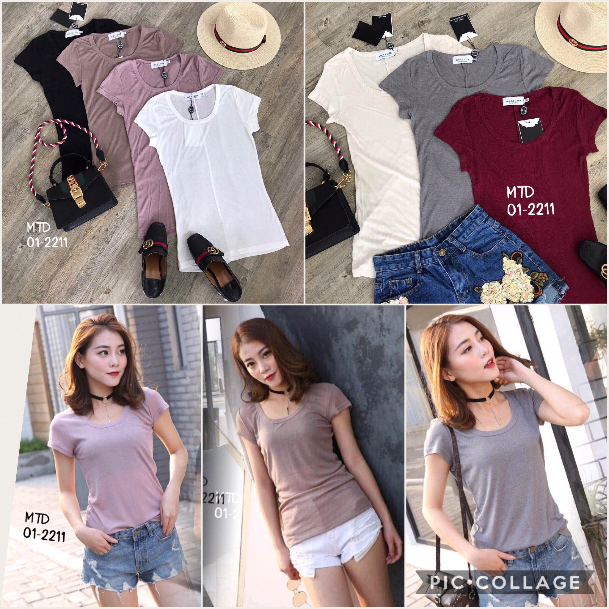 เสื้อยืดแต่งคอกลมปาด เนื้อผ้ายืดอย่างดี มีลาย texture ในตัว