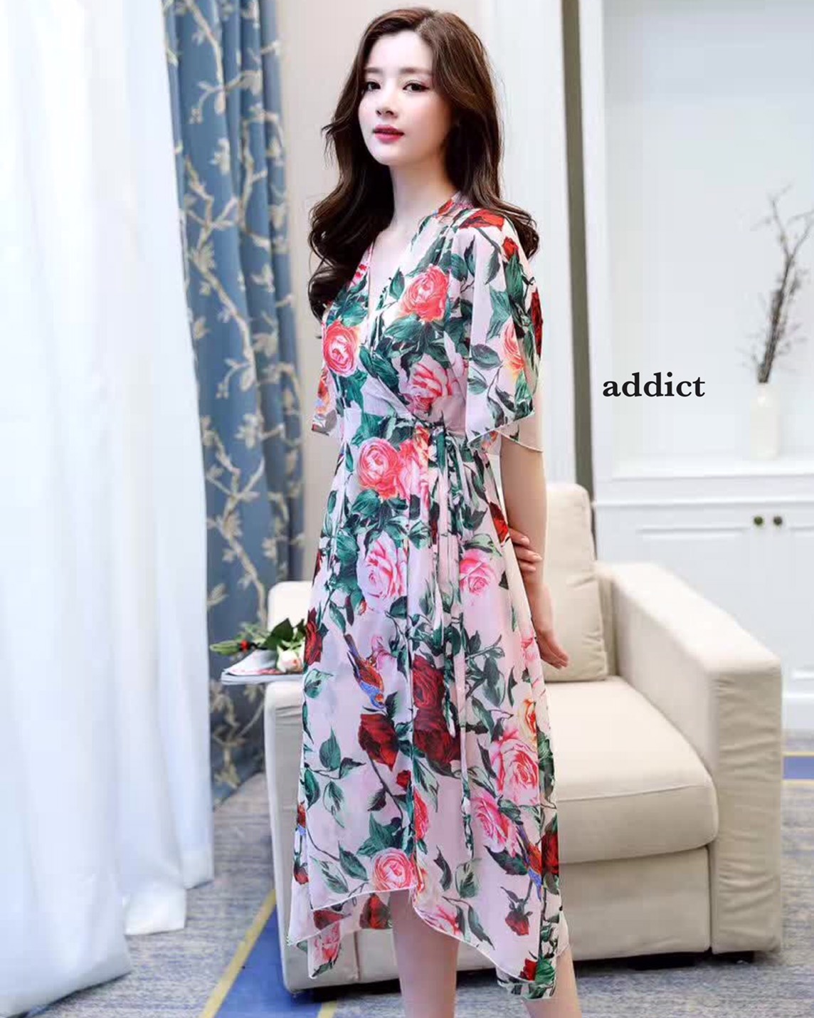 เดรสลายดอกไม้ มีซับในแยกชิ้น